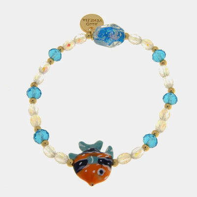 Bracciale in Metallo elastico con Murano Stone pietre azzurre e pesce tropicale AMOVENEZIA - gioiello BySimon