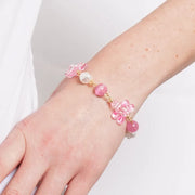 Bracciale in Metallo con Murano Stone libellule rosa e pietre bianche e rosa
