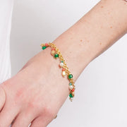 Bracciale in Metallo con Murano Stone ciondoli verdi e rosa pendenti
