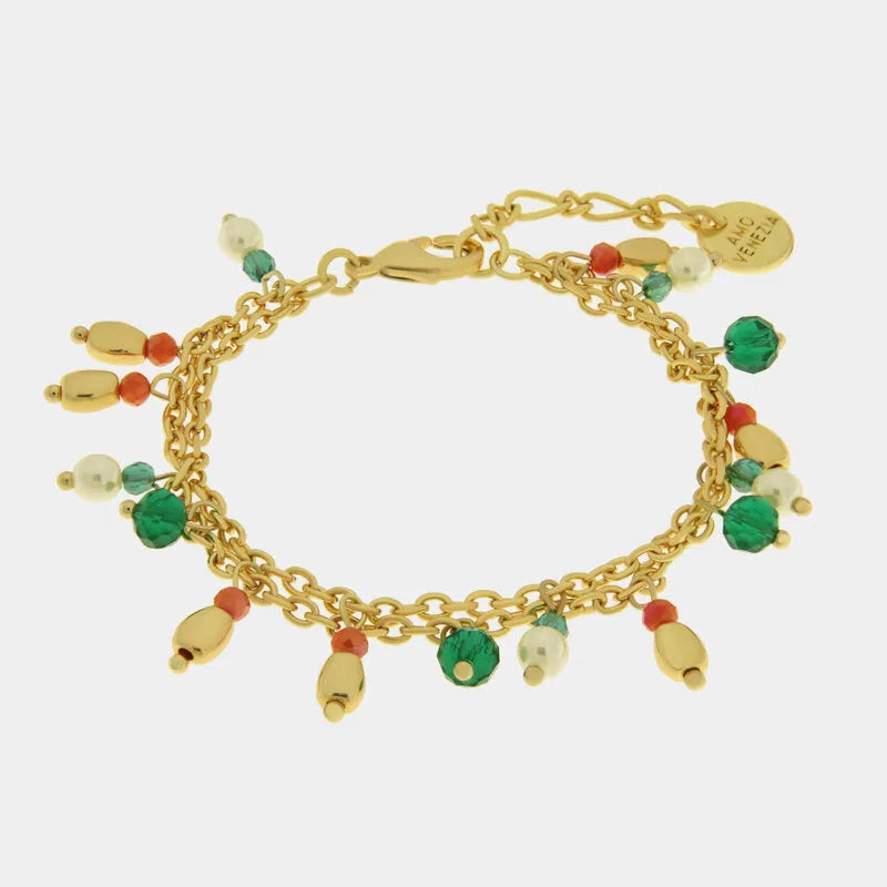 Bracciale in Metallo con Murano Stone ciondoli verdi e rosa pendenti