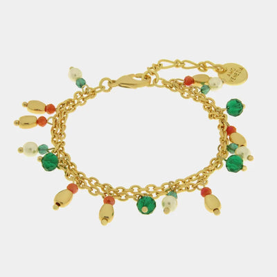 Bracciale in Metallo con Art Glass Stone ciondoli verdi e rosa pendenti