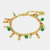 Bracciale in Metallo con Murano Stone ciondoli verdi e rosa pendenti