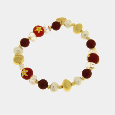 Bracciale in Metallo elastico con Murano Stone pietre rosse, bianche e bordeaux AMOVENEZIA - gioiello BySimon