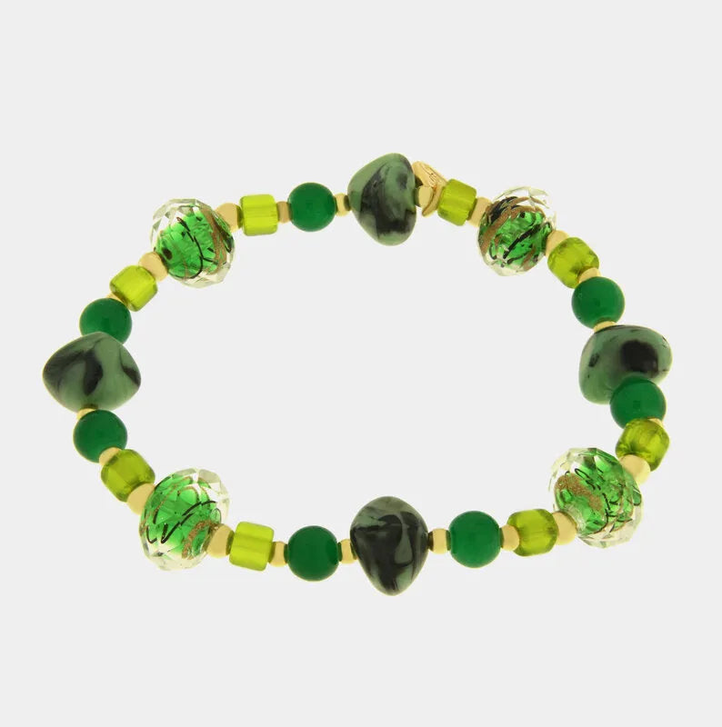 Bracciale in Metallo elastico con Murano Stone pietre verdi