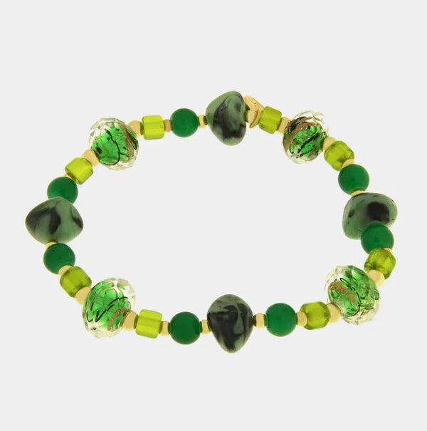 Bracciale in Metallo elastico con Art Glass Stone pietre verdi - BYSIMON gioielli