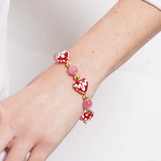 Bracciale in Metallo elastico con Murano Stone pietre rosa e cuore rosso