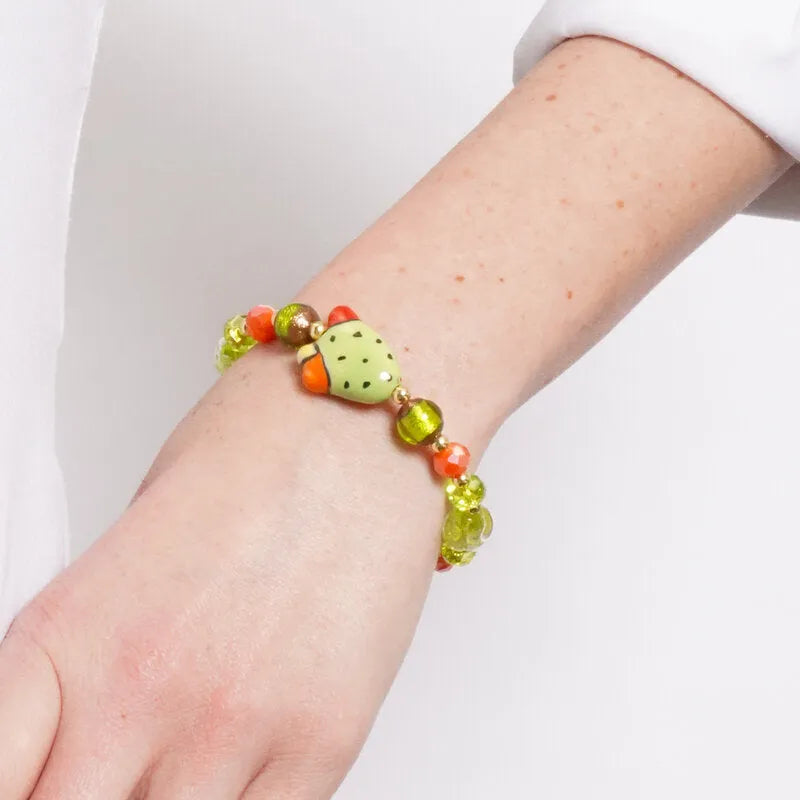 Bracciale in Metallo elastico con Murano Stone fico d'india e pietre verdi