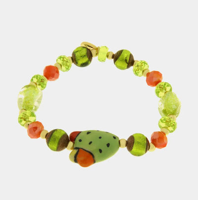 Bracciale in Metallo elastico con Art Glass Stone fico d'india e pietre verdi