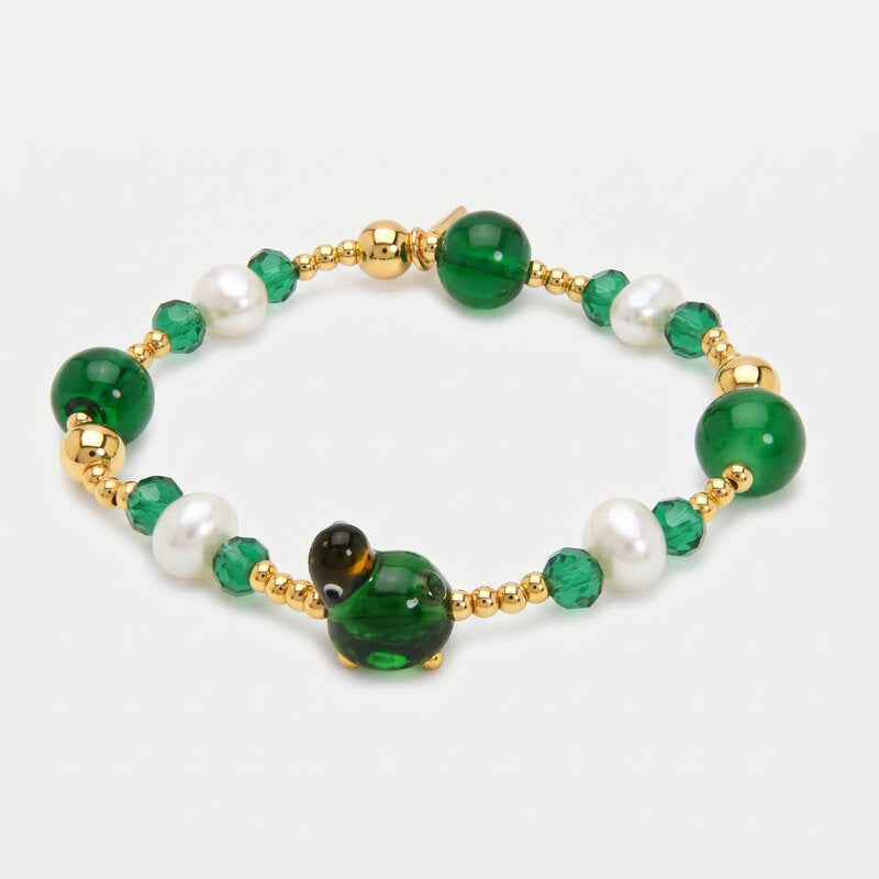 Bracciale in Metallo elastico Art Glass Stone con pietre verdi - BYSIMON gioielli