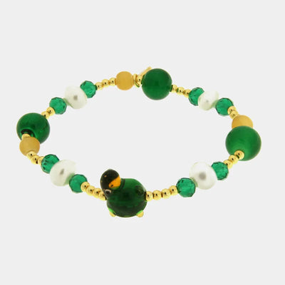 Bracciale in Metallo elastico Art Glass Stone con pietre verdi