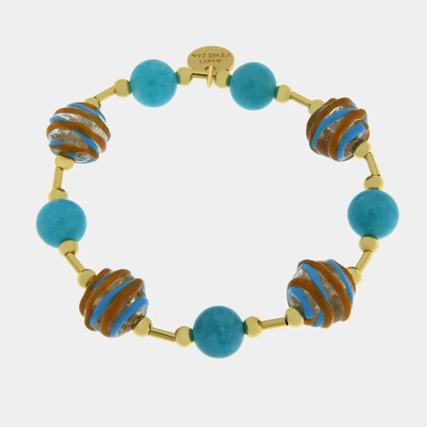 Bracciale in Metallo elastico con Murano Stone con sfere azzurre AMOVENEZIA - gioiello BySimon