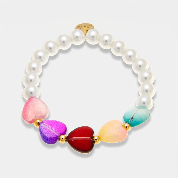 Bracciale in Metallo elastico con Art Glass Stone con pietre bianche e cuori colorati - BYSIMON gioielli