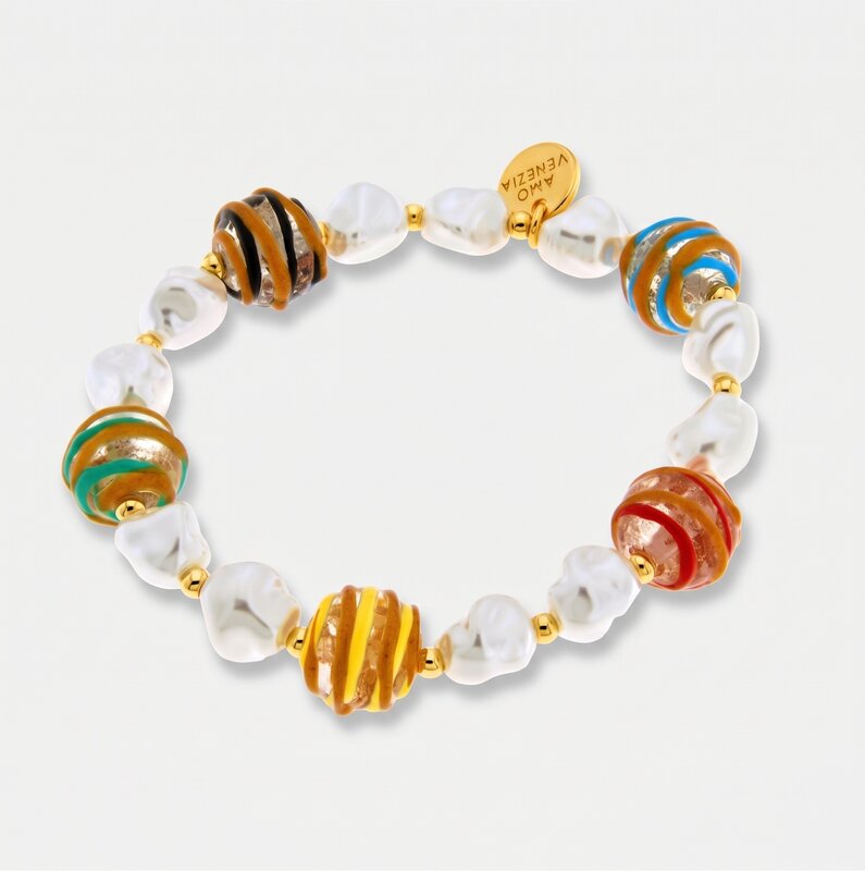 Bracciale in Metallo elastico con Murano Stone con pietre bianche e colorate AMOVENEZIA - gioiello BySimon