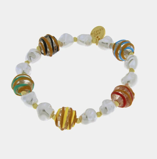 Bracciale in Metallo elastico con Murano Stone con pietre bianche e colorate AMOVENEZIA - gioiello BySimon