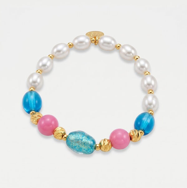 Bracciale in Metallo elastico con pietre bianche, rosa e azzurre - BYSIMON gioielli