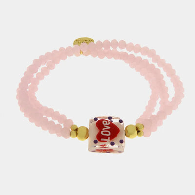 Bracciale in Metallo elastico multifilo con pietre rosa e cuore rosso
