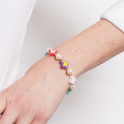 Bracciale in Metallo elastico con pietre bianche e croci colorate