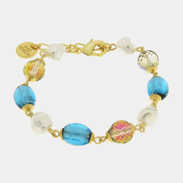 Bracciale in Metallo con pietre ovali turchesi arancio, dorato - BYSIMON gioielli