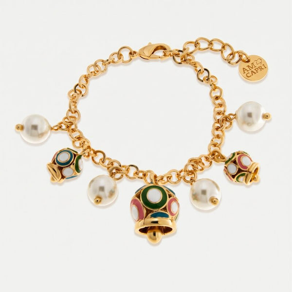 Bracciale in Metallo sfere bianche campanelle multicolor - BYSIMON gioielli