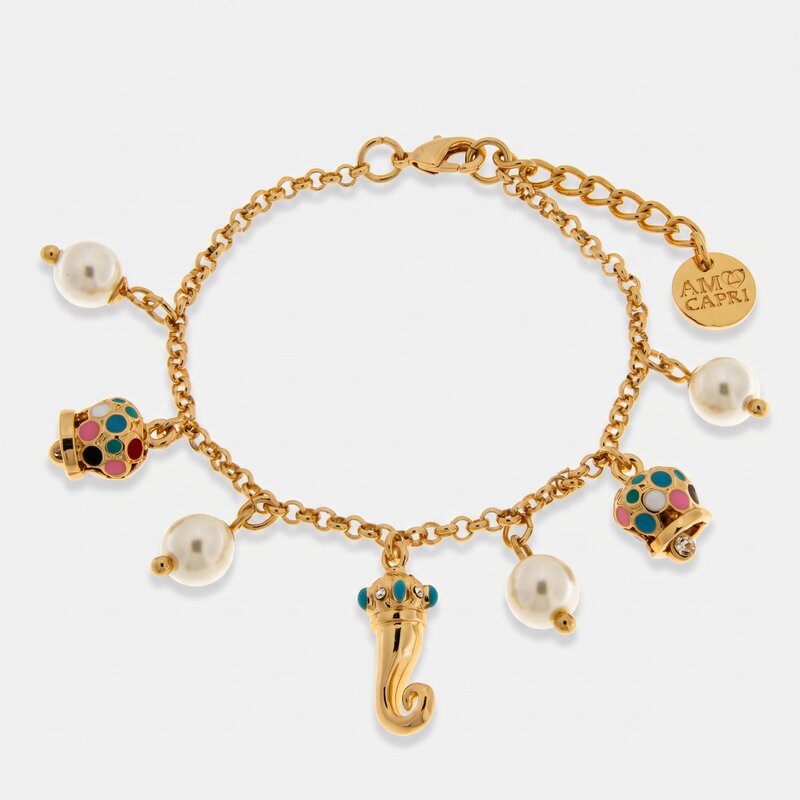 Bracciale in metallo con corno dorato portafortuna e campanelle | corni napoletani | BYSIMON