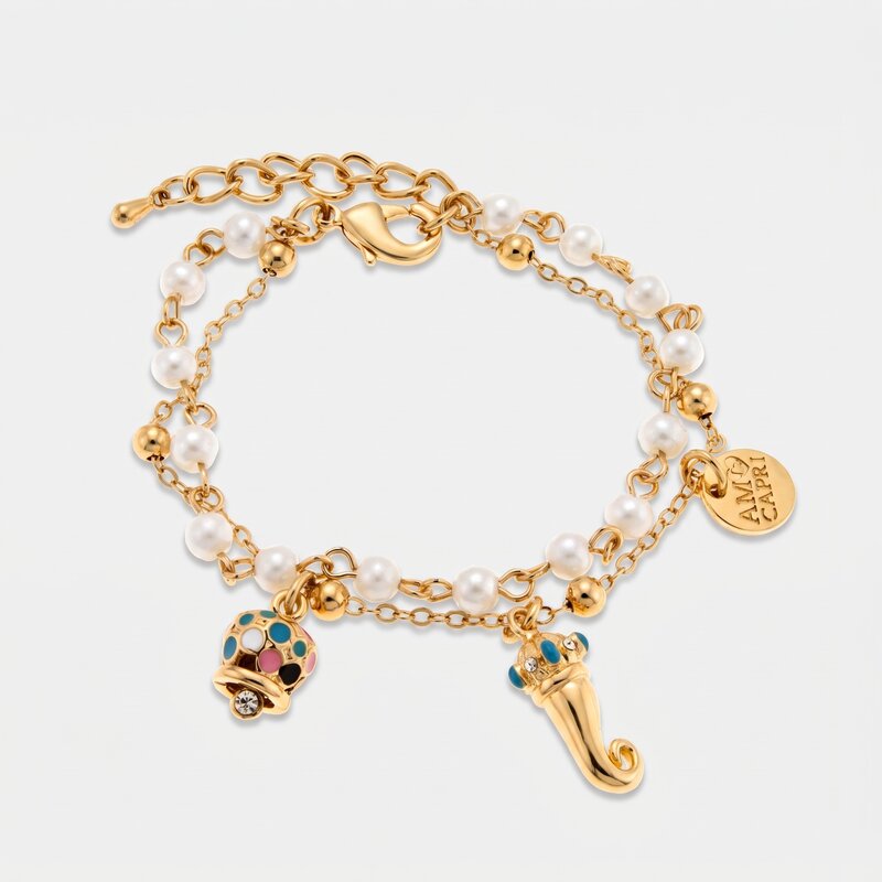 Bracciale in metallo multifilo con corno dorato portafortuna | corno portafortuna napoletano | BYSIMON