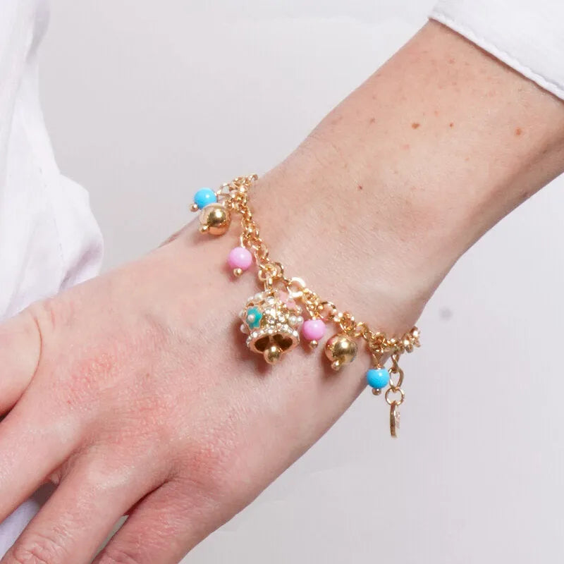 Bracciale in Metallo campanella fiori sfere rosa