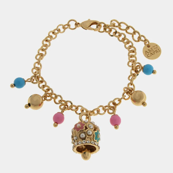 Bracciale in Metallo campanella fiori sfere rosa - BYSIMON gioielli