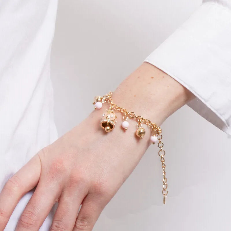 Bracciale in Metallo cerchi rosa sfere rosa