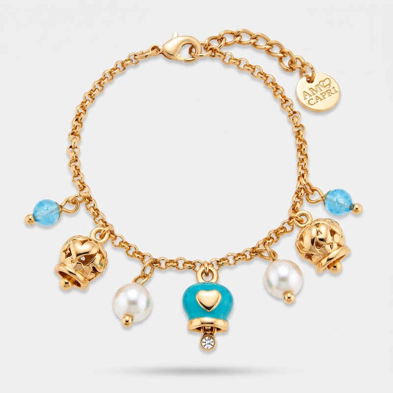 Bracciale in Metallo campanella azzurra con cuore - BYSIMON gioielli