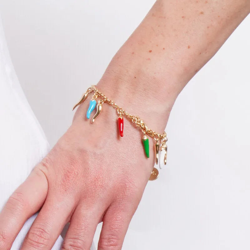 Bracciale in Metallo con cornetti pendenti colorati