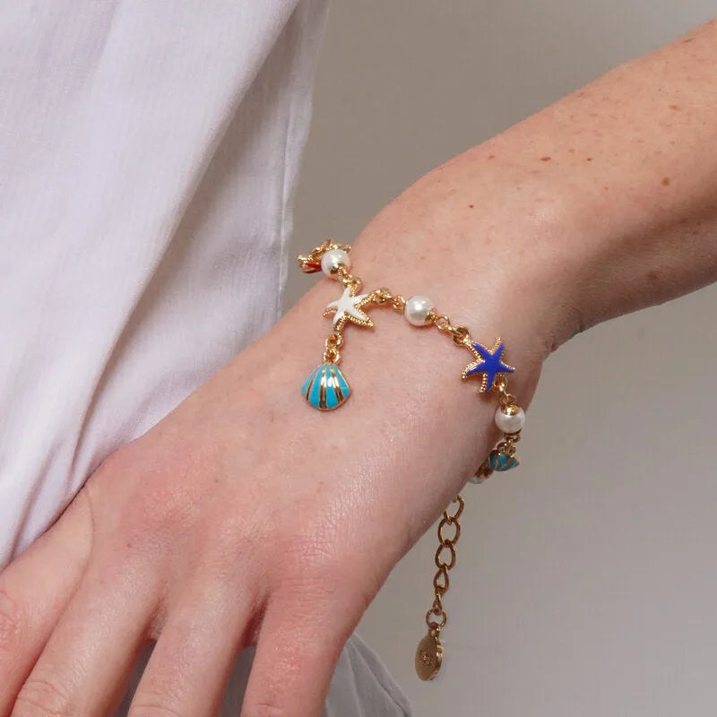 Bracciale in Metallo con simboli marini e pietre bianche BYS - gioiello BySimon