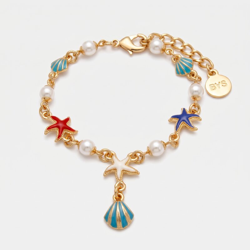Bracciale in Metallo con simboli marini e pietre bianche BYS - gioiello BySimon