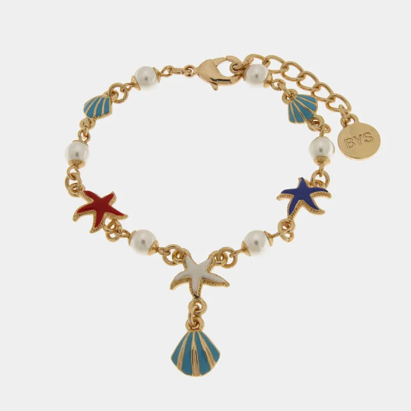 Bracciale in Metallo con simboli marini e pietre bianche BYS - gioiello BySimon