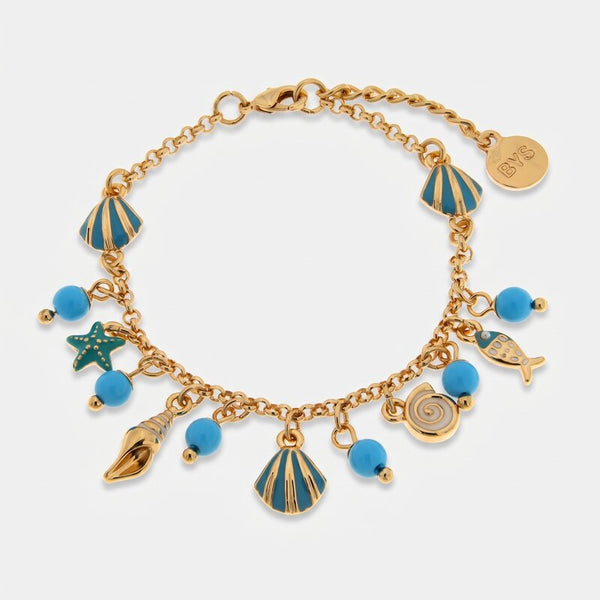 Bracciale in Metallo con simboli marini pendenti e pietre azzurre BYS - gioiello BySimon