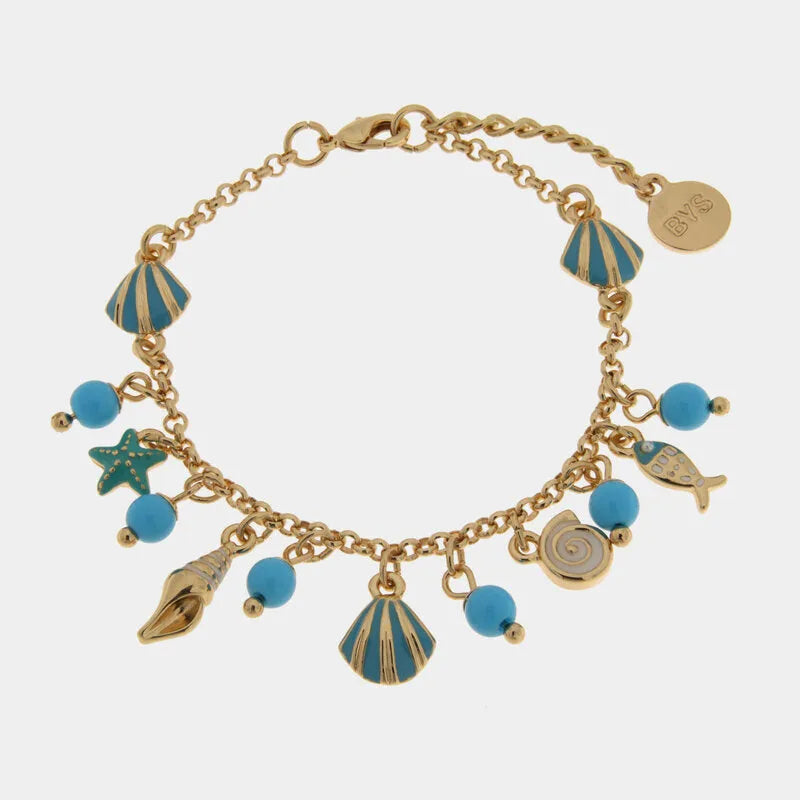 Bracciale in Metallo con simboli marini pendenti e pietre azzurre BYS - gioiello BySimon