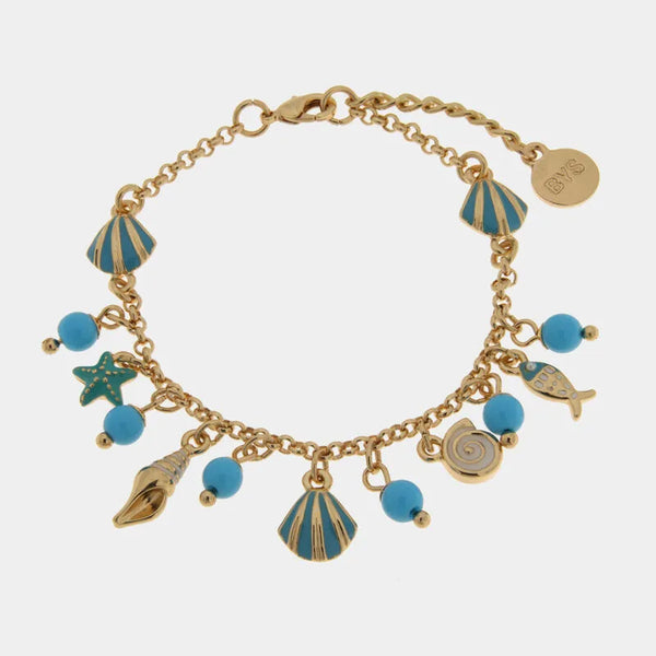 Bracciale in Metallo con simboli marini pendenti e pietre azzurre BYS - gioiello BySimon