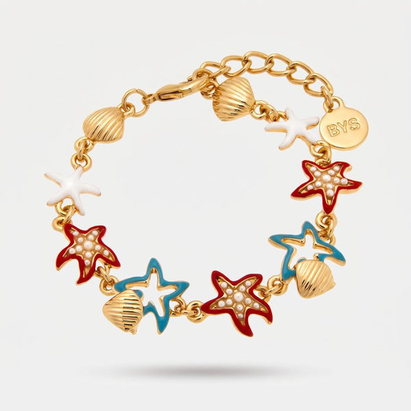 Bracciale con stelle marine smaltate e conchiglie | collane conchiglia | BYSIMON