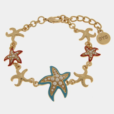 Bracciale in Metallo con stelle marine smaltate e pietre bianche BYS - gioiello BySimon