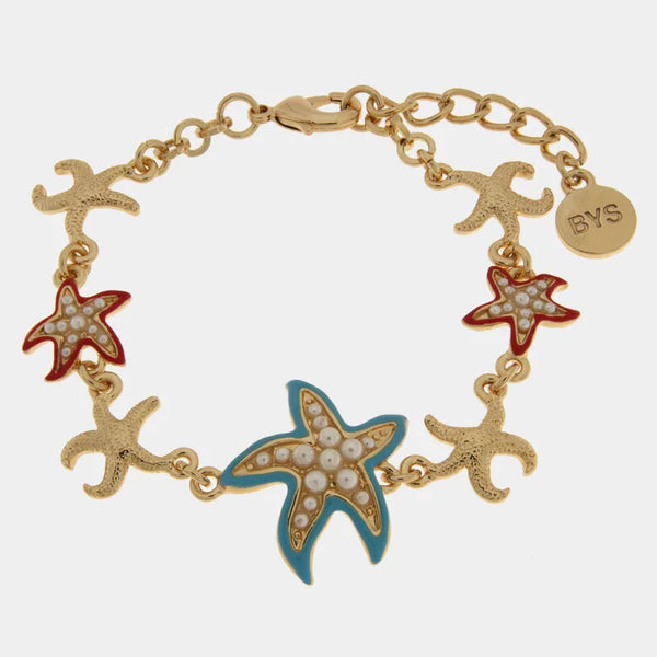 Bracciale in Metallo con stelle marine smaltate e pietre bianche BYS - gioiello BySimon