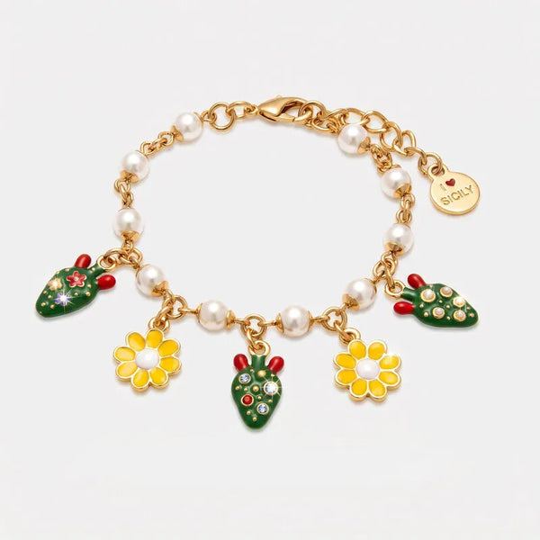 Bracciale in Metallo fichi d'india con margherite e fiori
