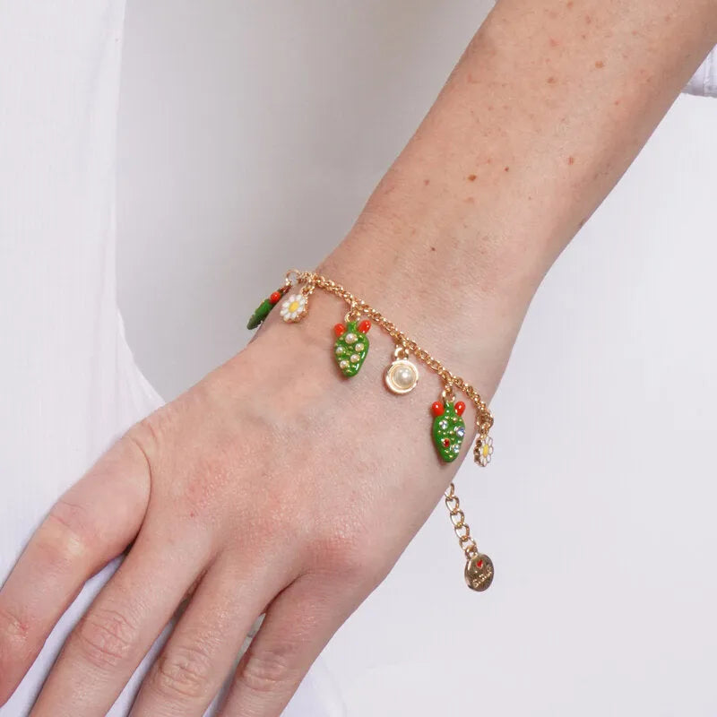 Bracciale in Metallo fico d'india con perline e margherite