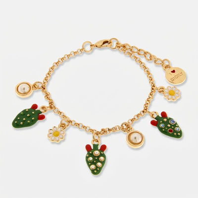 Bracciale in Metallo fico d'india con perline e margherite