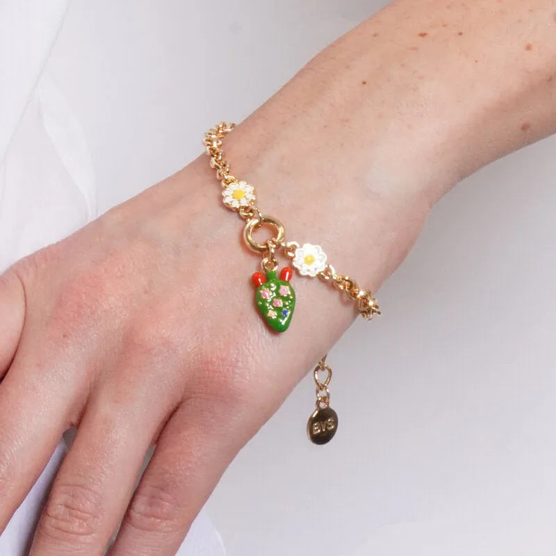 Bracciale in Metallo fico d'india con fiori e margherite