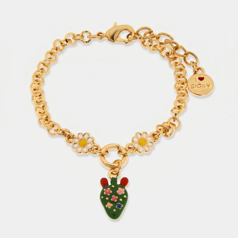 Bracciale in Metallo fico d'india con fiori e margherite