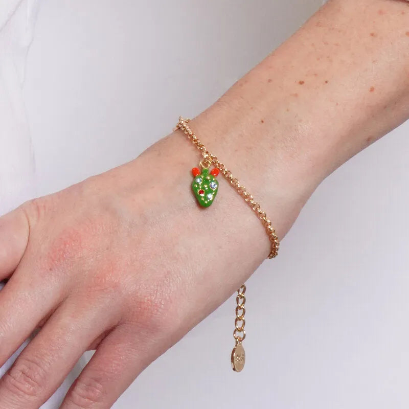 Bracciale in Metallo fico d'india con cristalli e cuore rosso