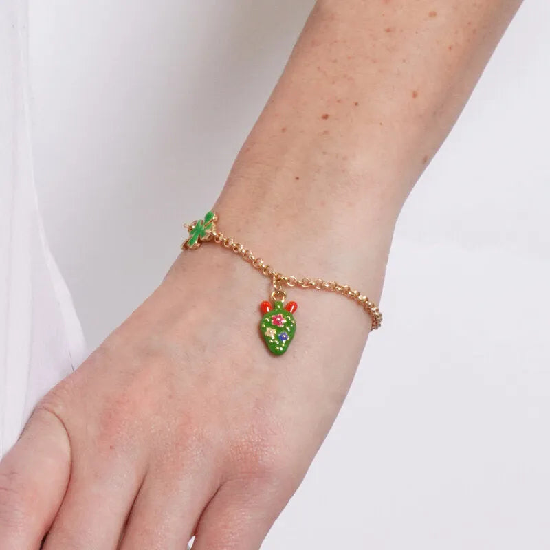 Bracciale in Metallo fico d'india con fiori e quadrifoglio