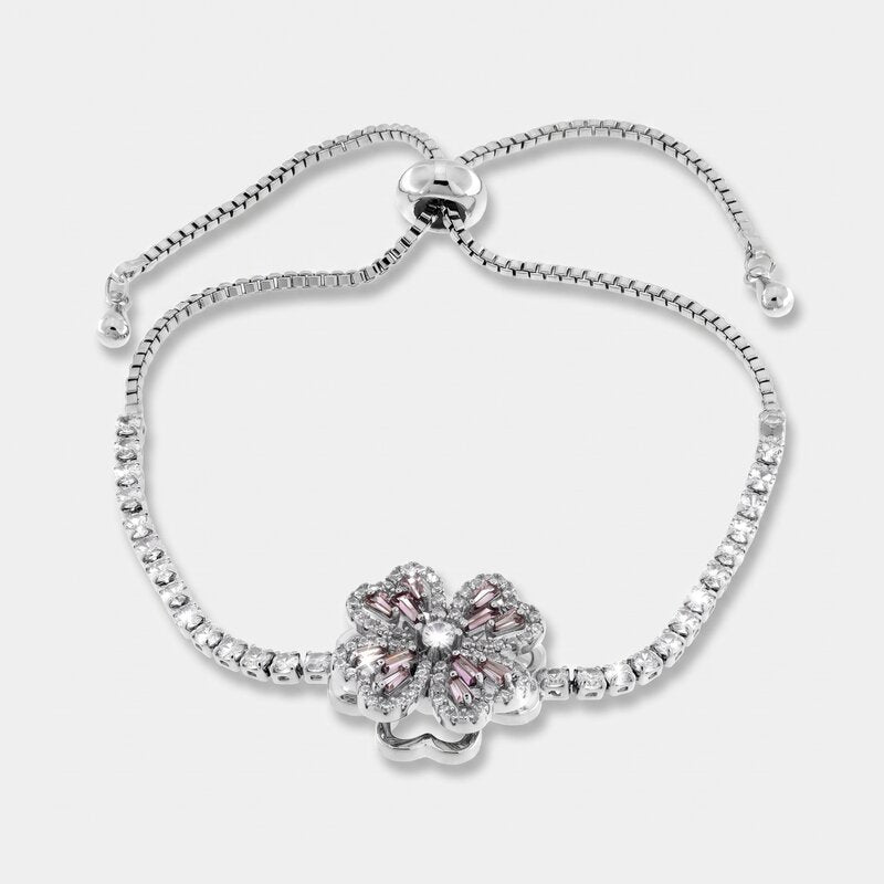 Bracciale in Metallo Quadrifoglio Cristalli Rosa BYS - gioiello BySimon