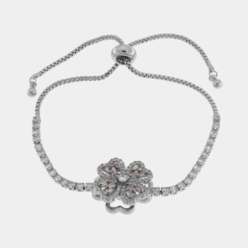 Bracciale in Metallo Quadrifoglio Cristalli Rosa BYS - gioiello BySimon
