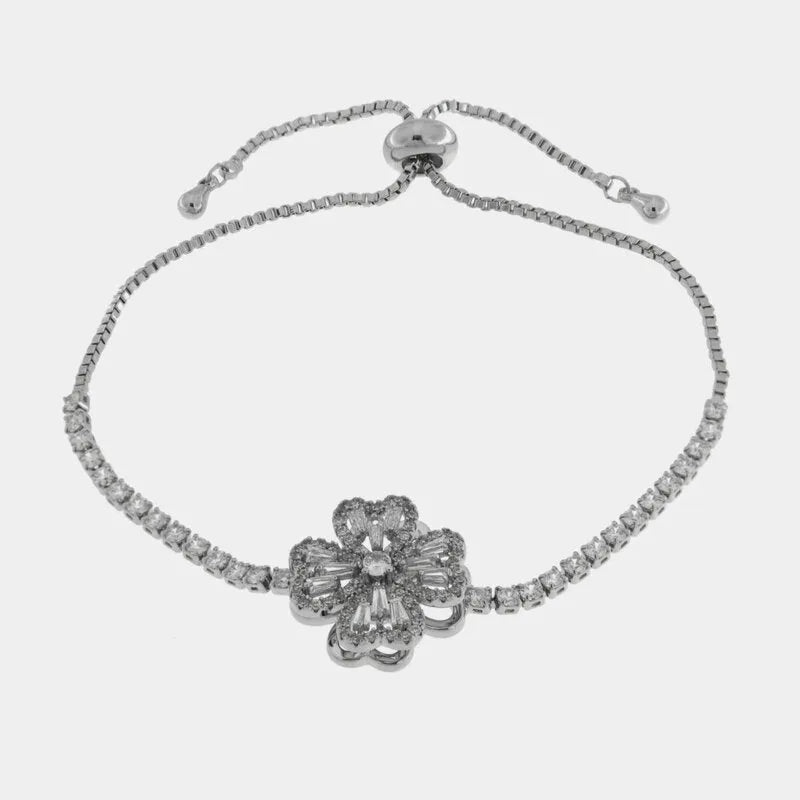 Bracciale in Metallo Quadrifoglio Cristalli Argento BYS - gioiello BySimon