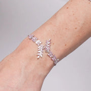 Bracciale in Metallo Foglie Cristalli Rosa